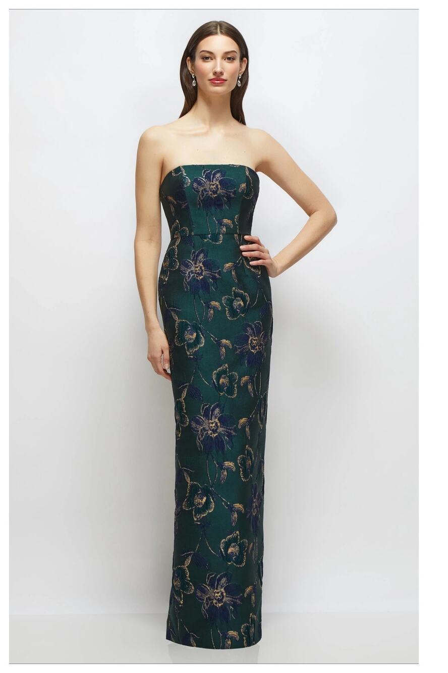 NEW Alfred Sung Metallic Strapless Jacquard Column Gown Size 6